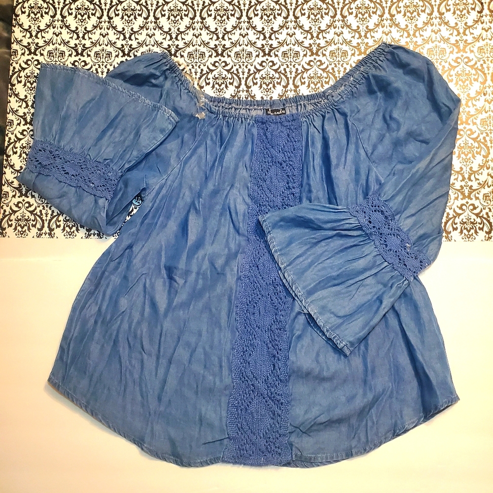 ALISON ANDREWS lace-trim peasant top